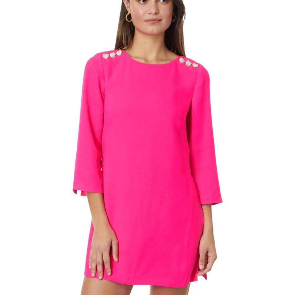 Lilly Pulitzer Annwyn Long Sleeve Romper Pink Palms Heart 10 $238